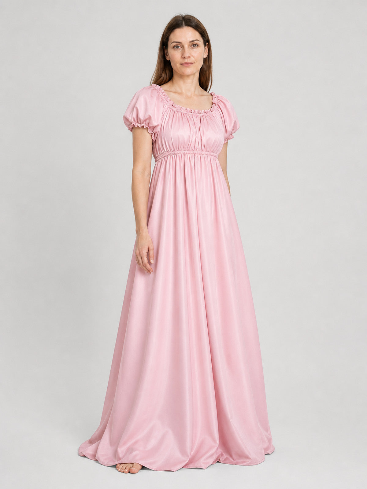 Pink Long Bridgerton Ball Gown with Puff Sleeves Costume Dresses detail