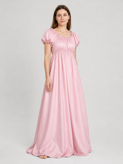 Pink Long Bridgerton Ball Gown with Puff Sleeves Costume Dresses detail