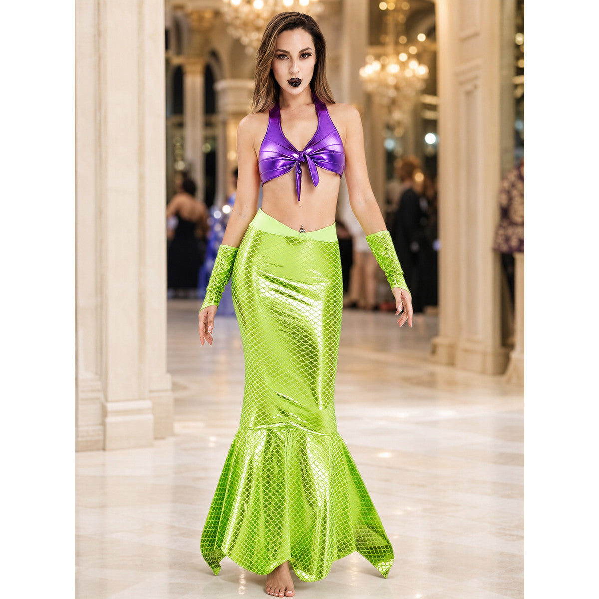 Mermaid Costume with Lace-Up Top and Fish-Tail Skirt