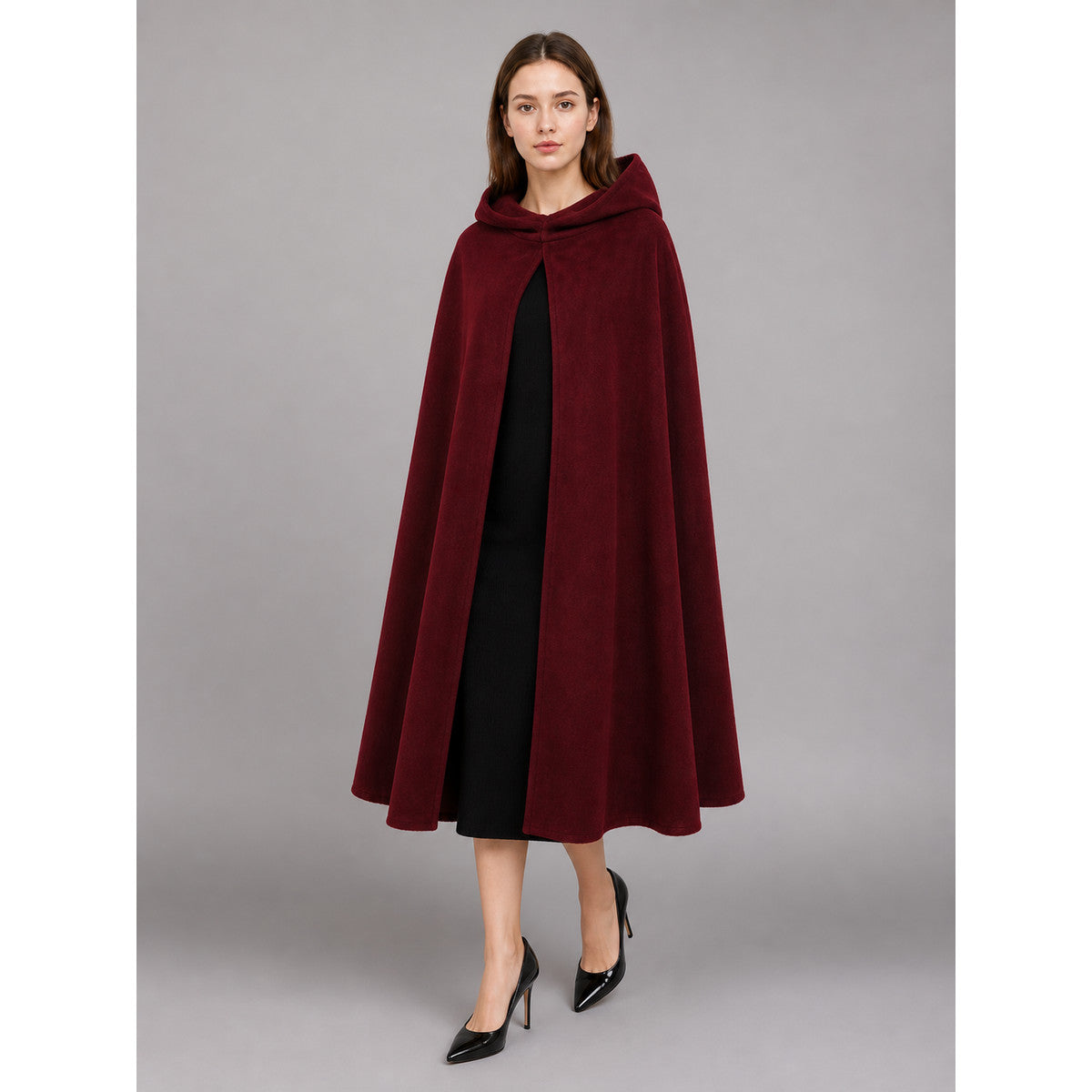 Long Burgundy Carnival Cloak with Hood