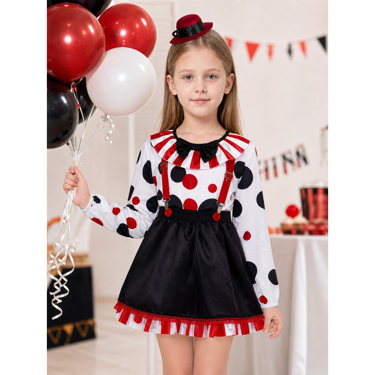 Children's Clown Costume with Skirt and Hat for Stage Performances
