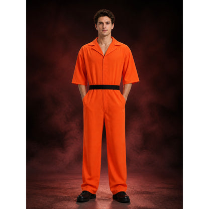 Adult Orange Prisoner Jumpsuit Costume with Detachable Belt for Halloween main product view