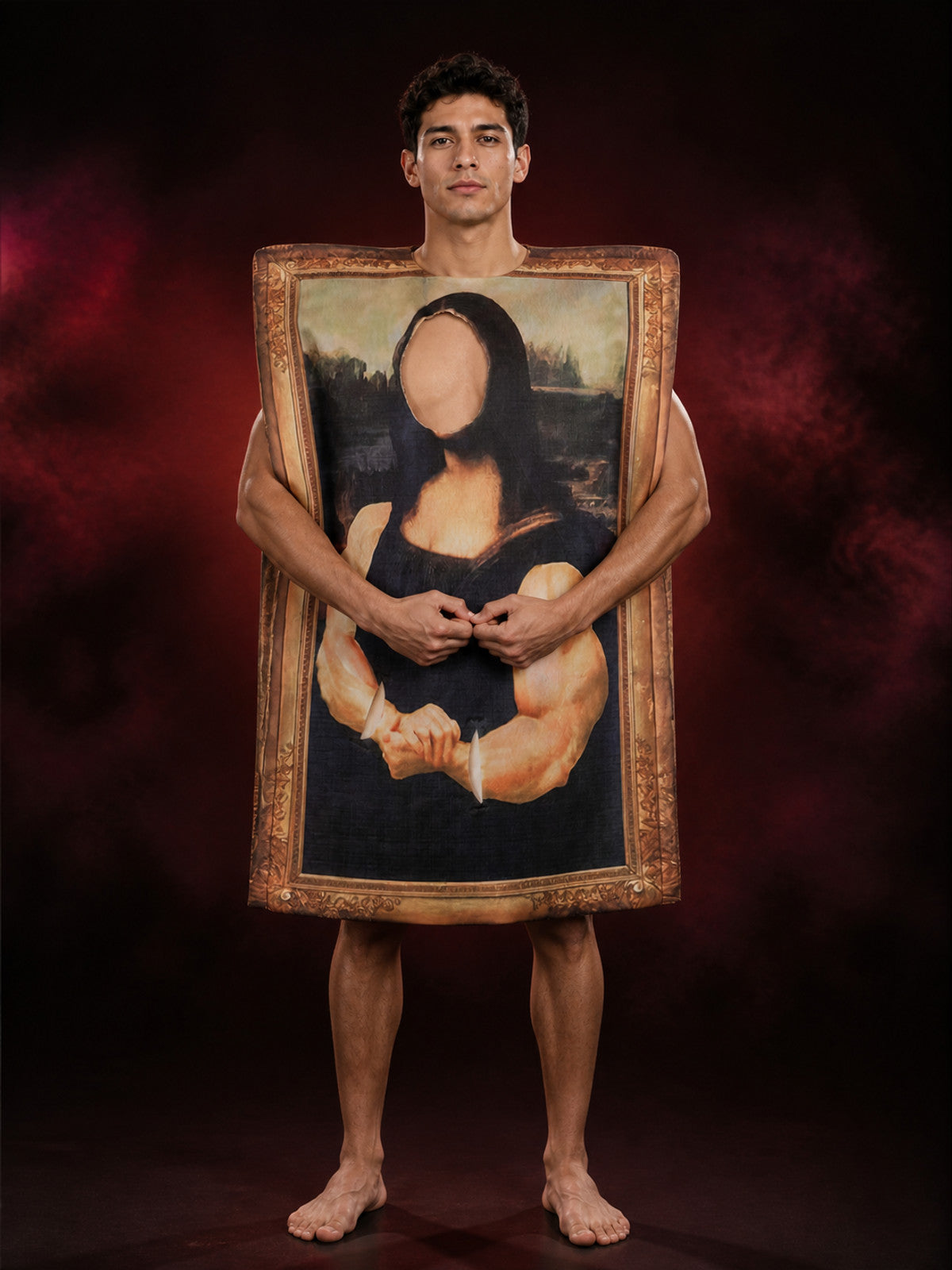 Mona Lisa Muscle Bodysuit Costume, Funny Printed Adult Cosplay Outfit