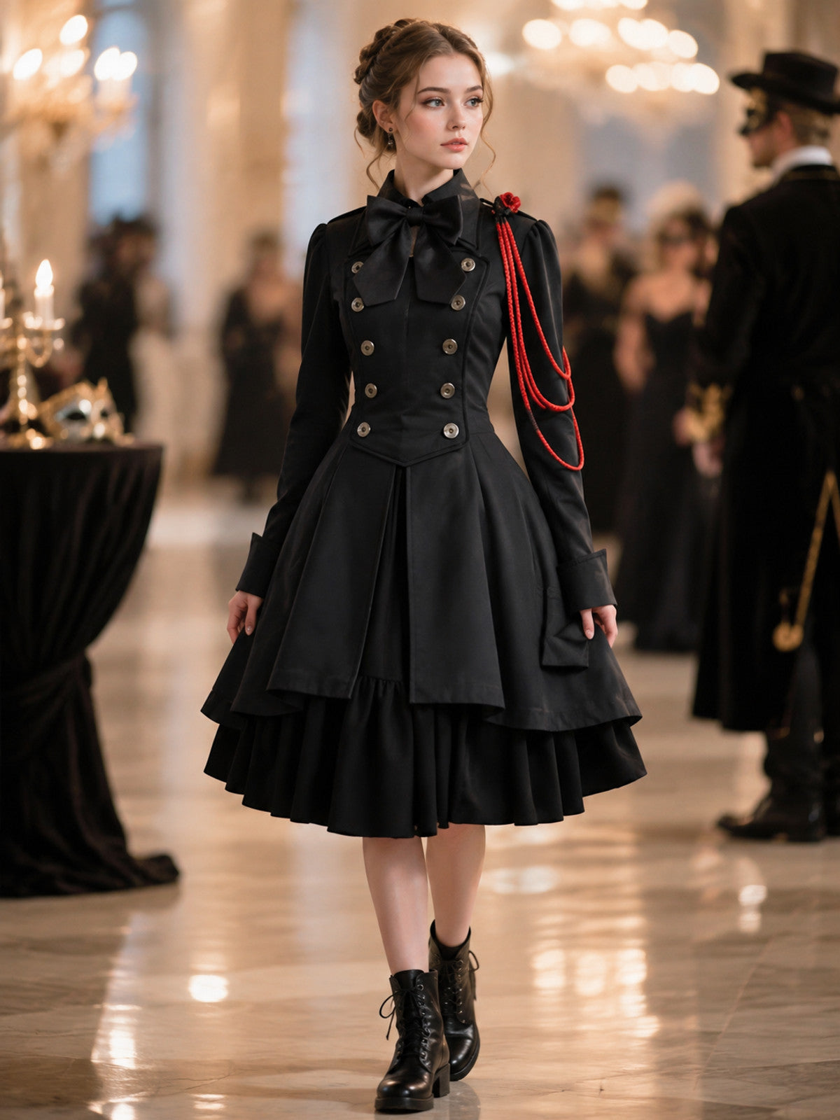 Gothic Dress with Bow and Back Lacing lifestyle view
