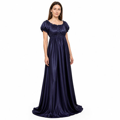 Retro Bridgerton-Style Dress, Dark Blue, Long Costume Dresses detail