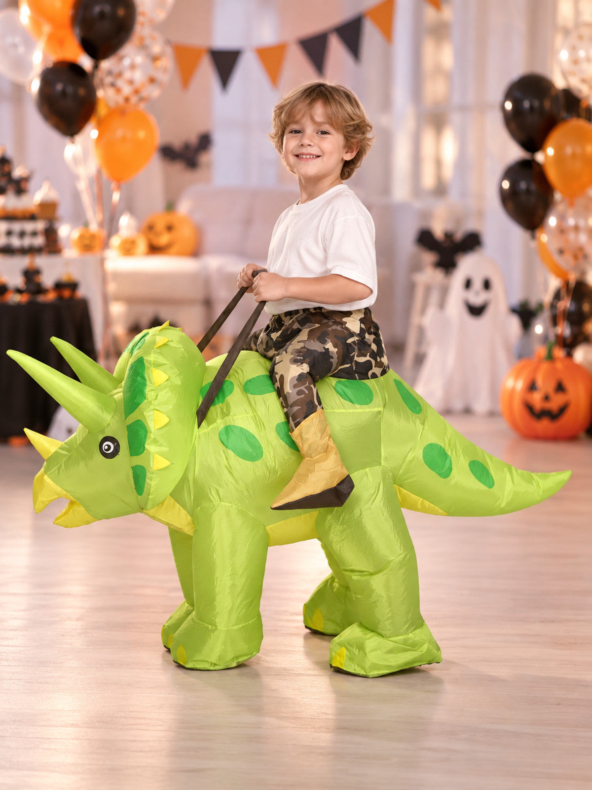Inflatable Kids' Triceratops Dinosaur Costume, Green