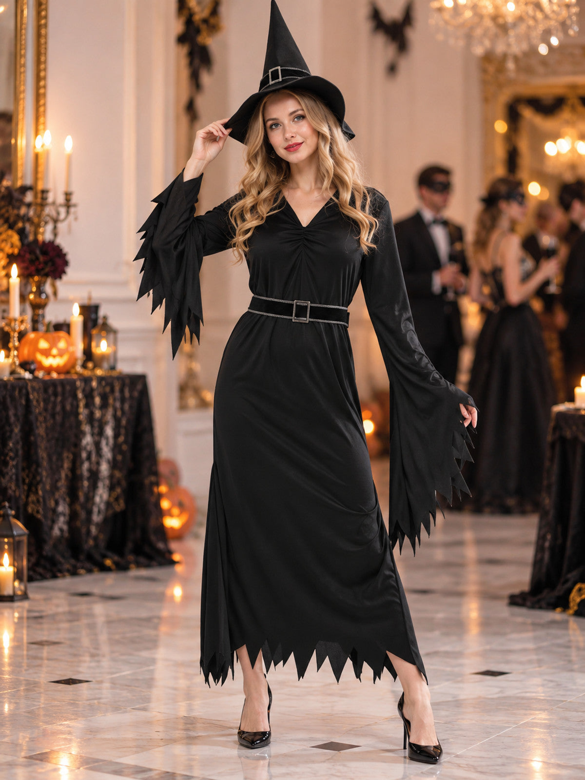 Witch Costume: Black Dress, Hat, Belt