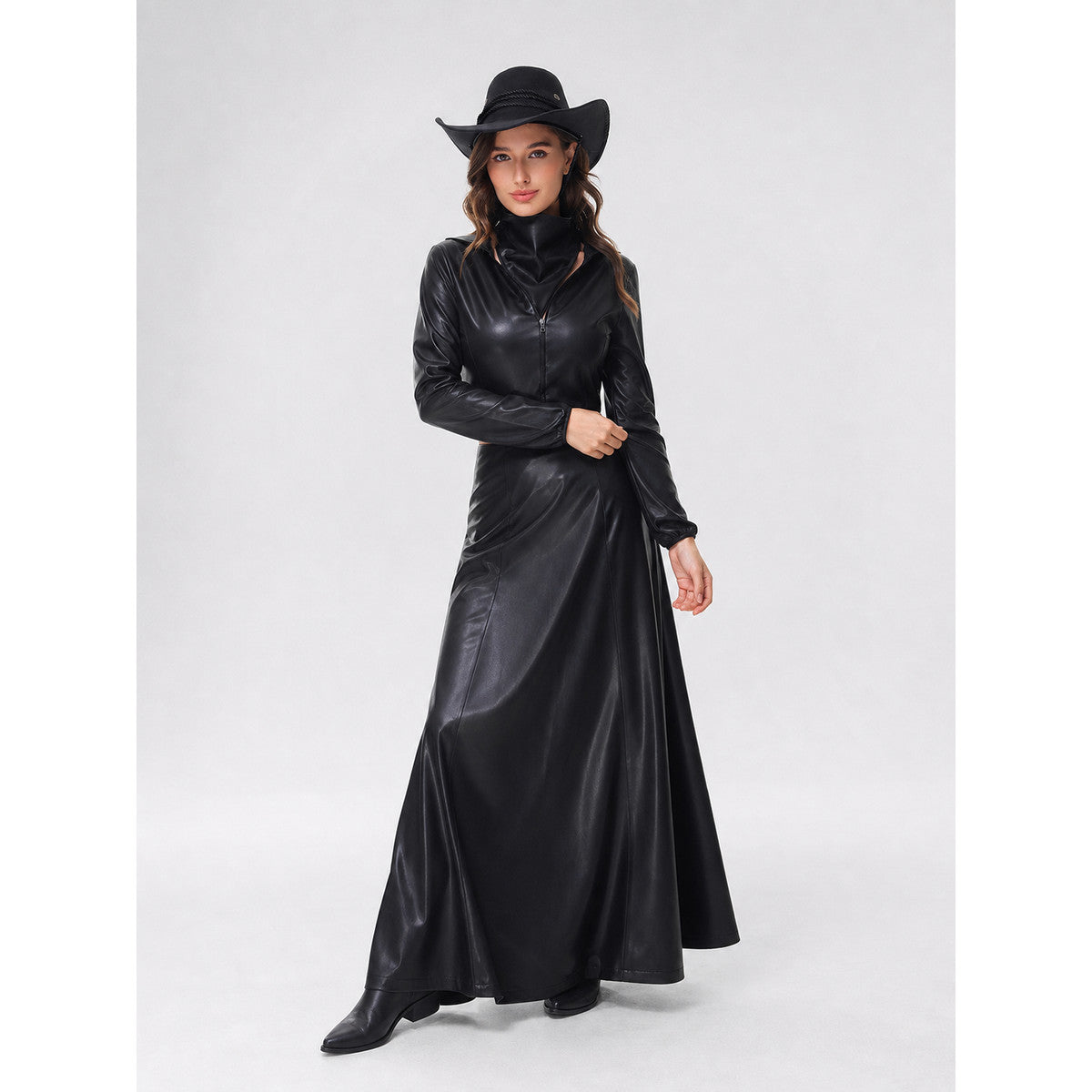 Black Wide-Brim Cowboy Hat with Braid