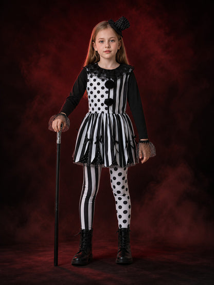 Girls Clown Circus Costume Set - Black & White Tutu Dress, Pants, Headpiece & main product view