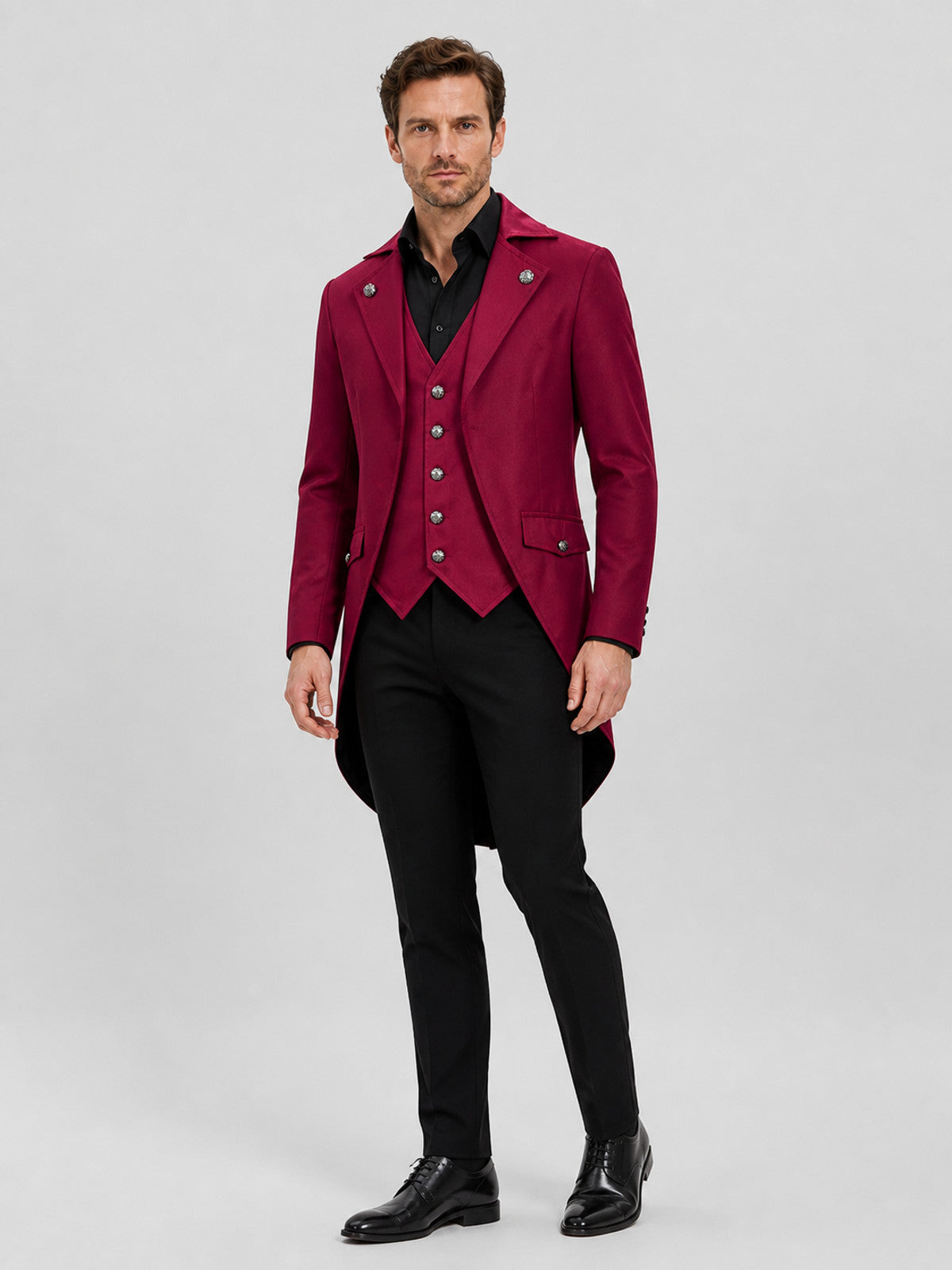 Stage Tailcoat for Halloween and Cosplay, Wine and Black Costumes detail