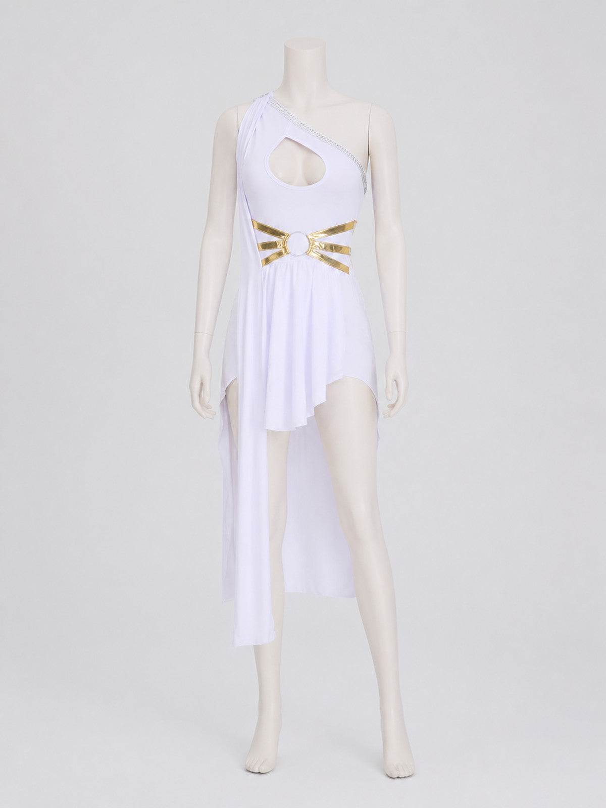 White Asymmetrical One-Shoulder Stage Dress Costume Dresses detail