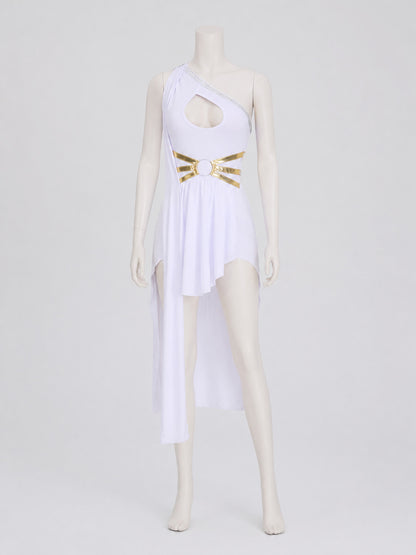 White Asymmetrical One-Shoulder Stage Dress Costume Dresses detail