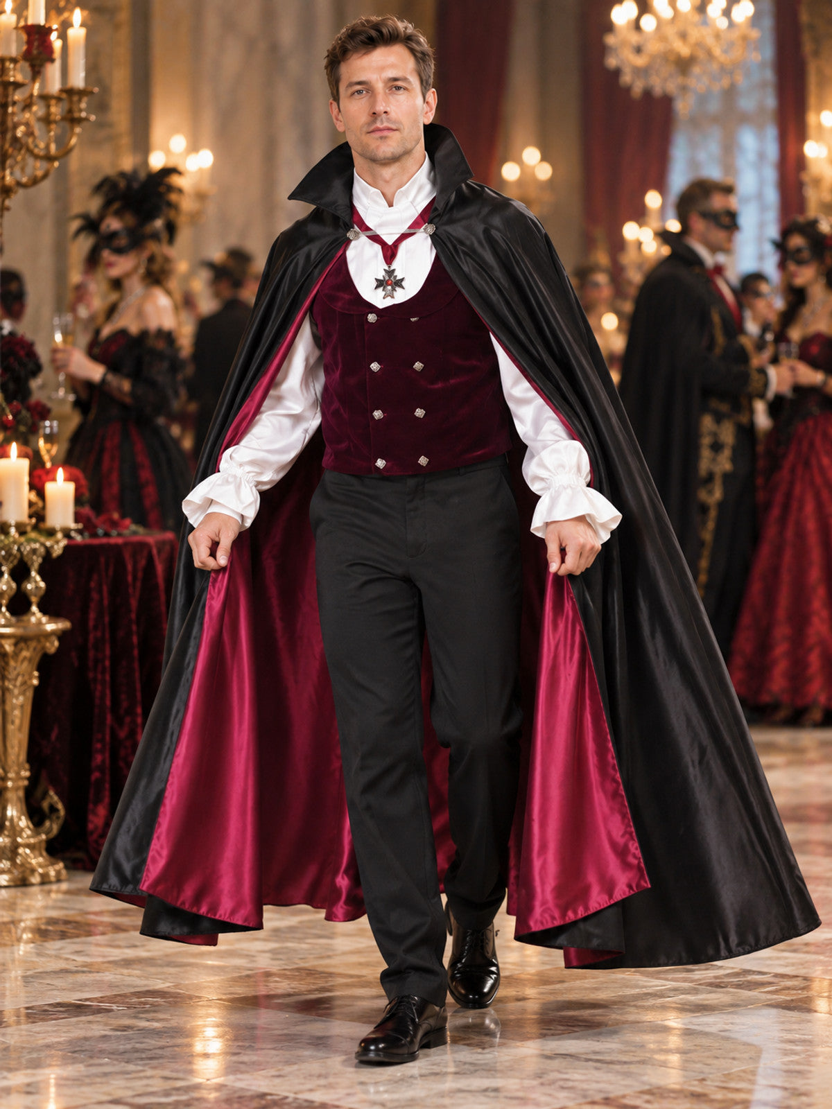Vampire Halloween Costume with Cape and Vest