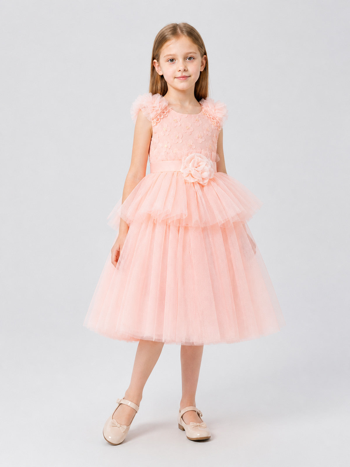 Dressy Dress with a Full Tulle Skirt and Rose Costume Dresses detail