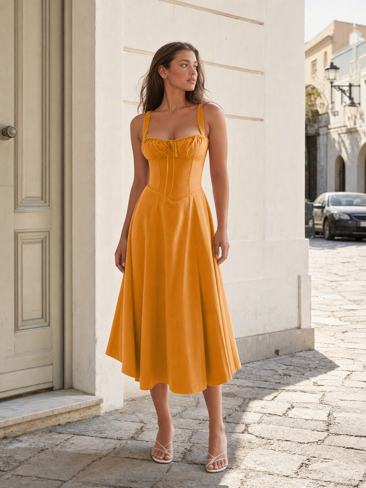 Women's Orange Dress with Thin Straps Costume Dresses detail