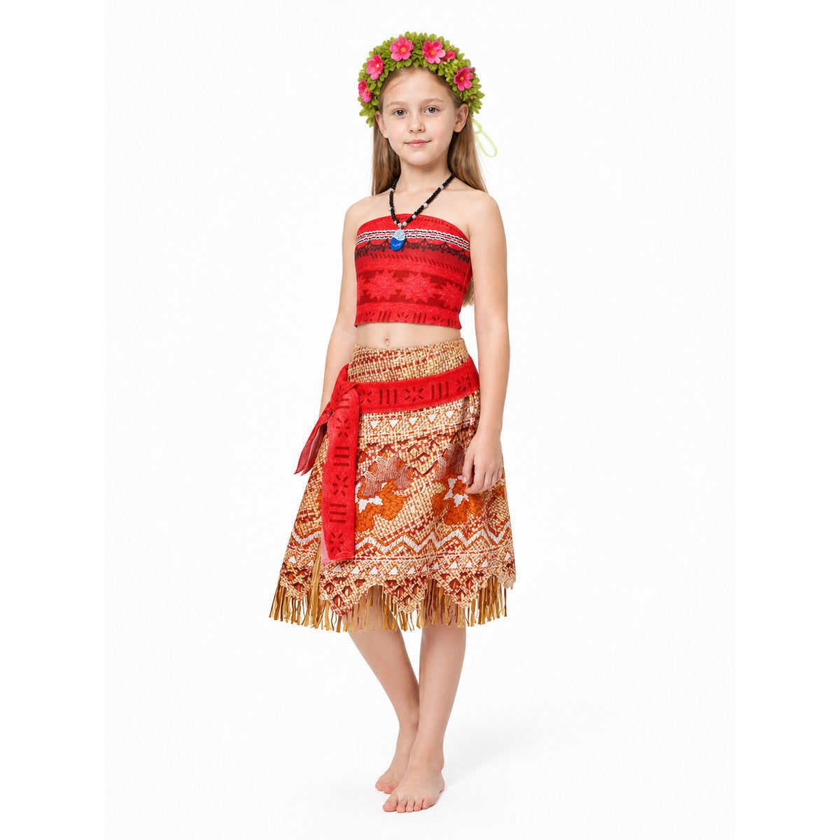 Moana Costume for Girls with Fringe and Leaf Wreath Costumes detail