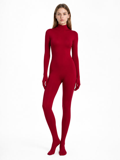 Burgundy zentai jumpsuit with hood and gloves product detail