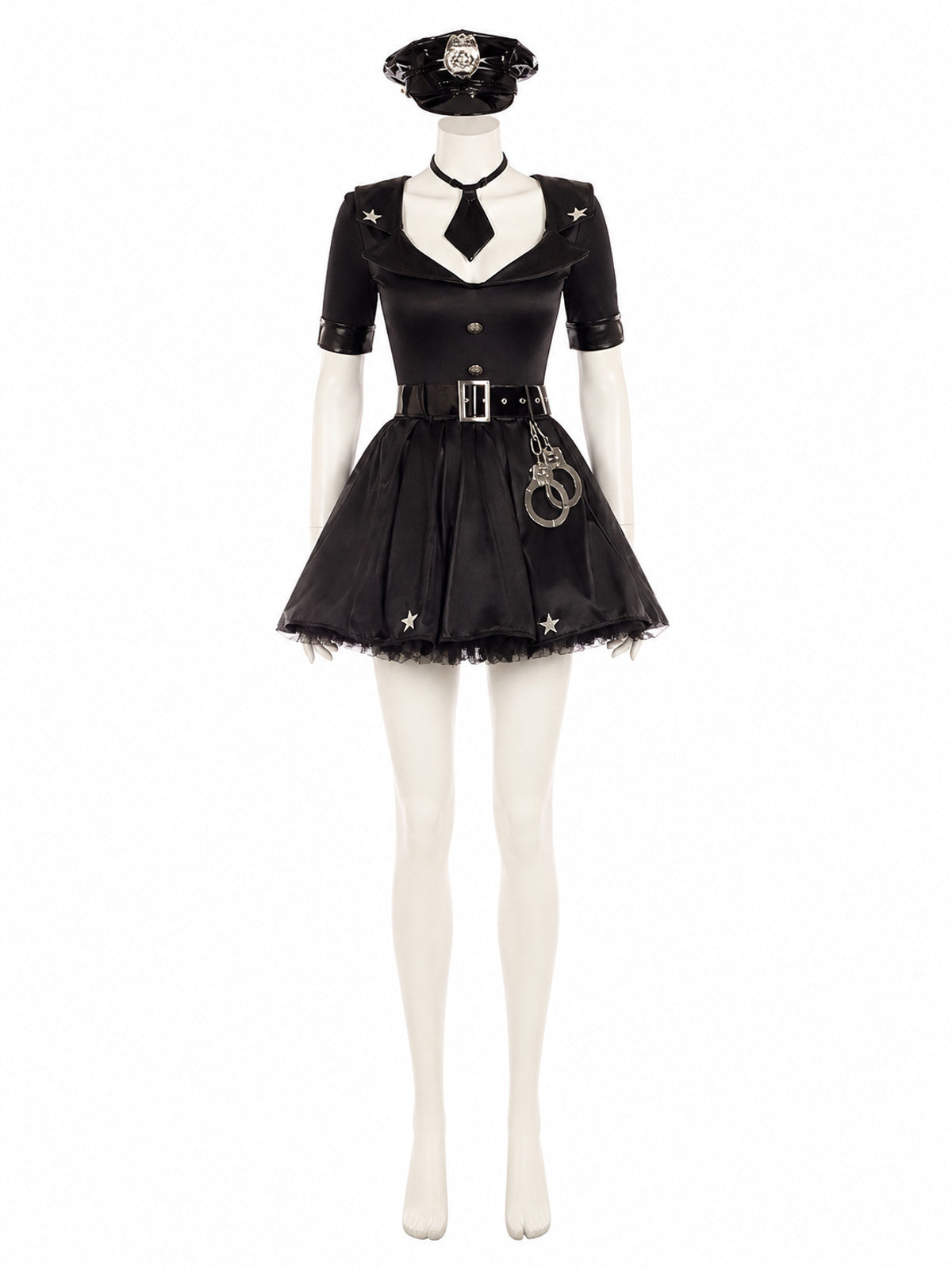 Women's Sexy Police Officer Costume Dress, Short Star Print with Hat and Belt main product view