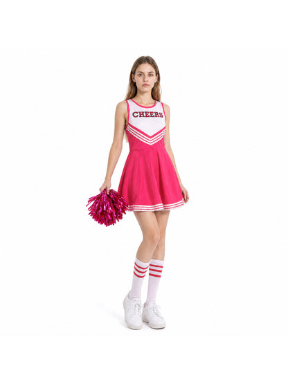 Sleeveless Cheerleading Dress, Pink and White CHEERS Costume Dresses detail