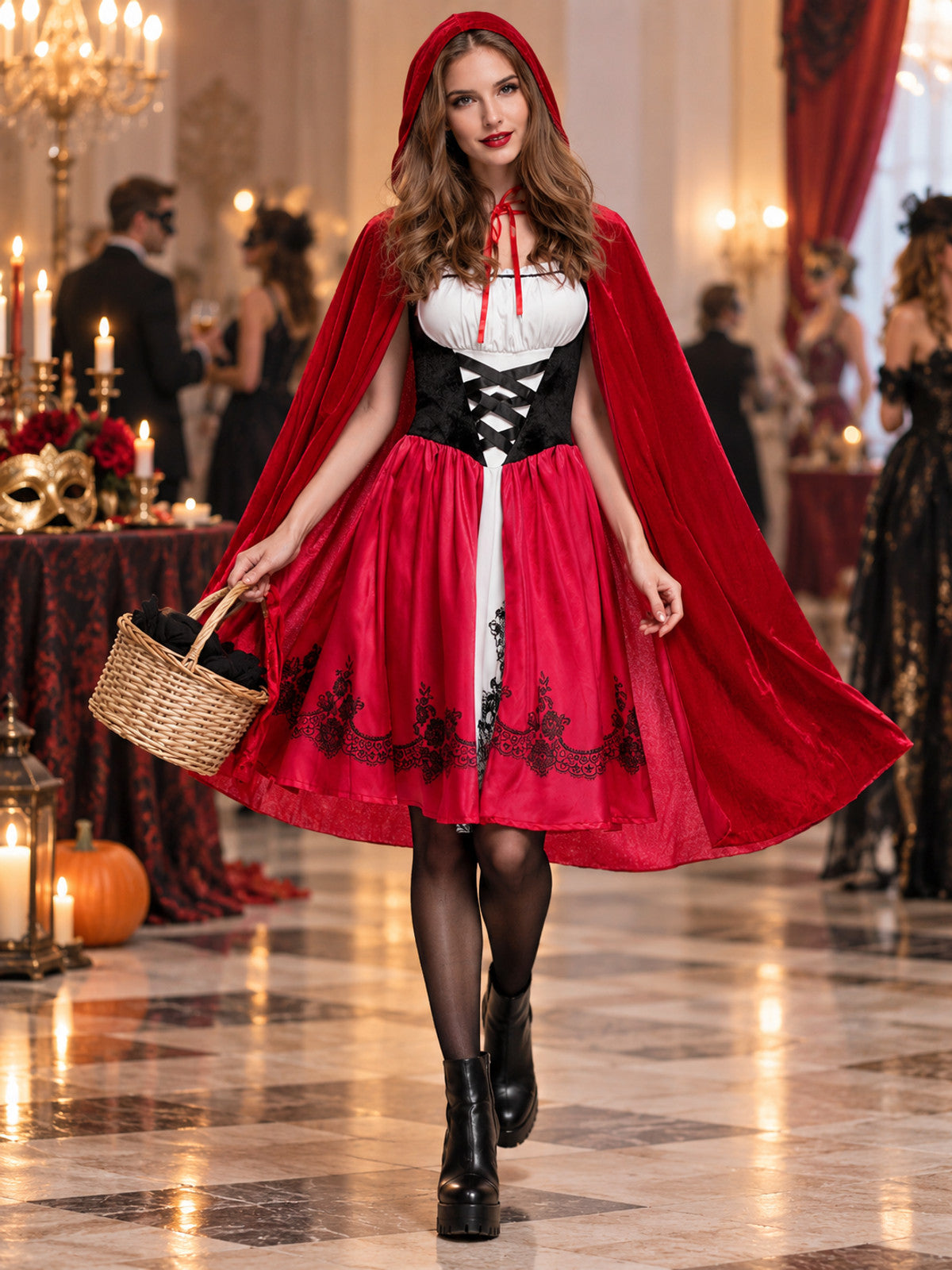 Carnival Costume for Cosplay with Red Cape and Lacing