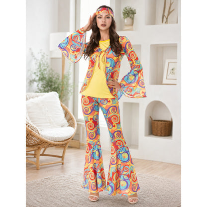 Retro Disco Costume with Headband and Flared Pants lifestyle view