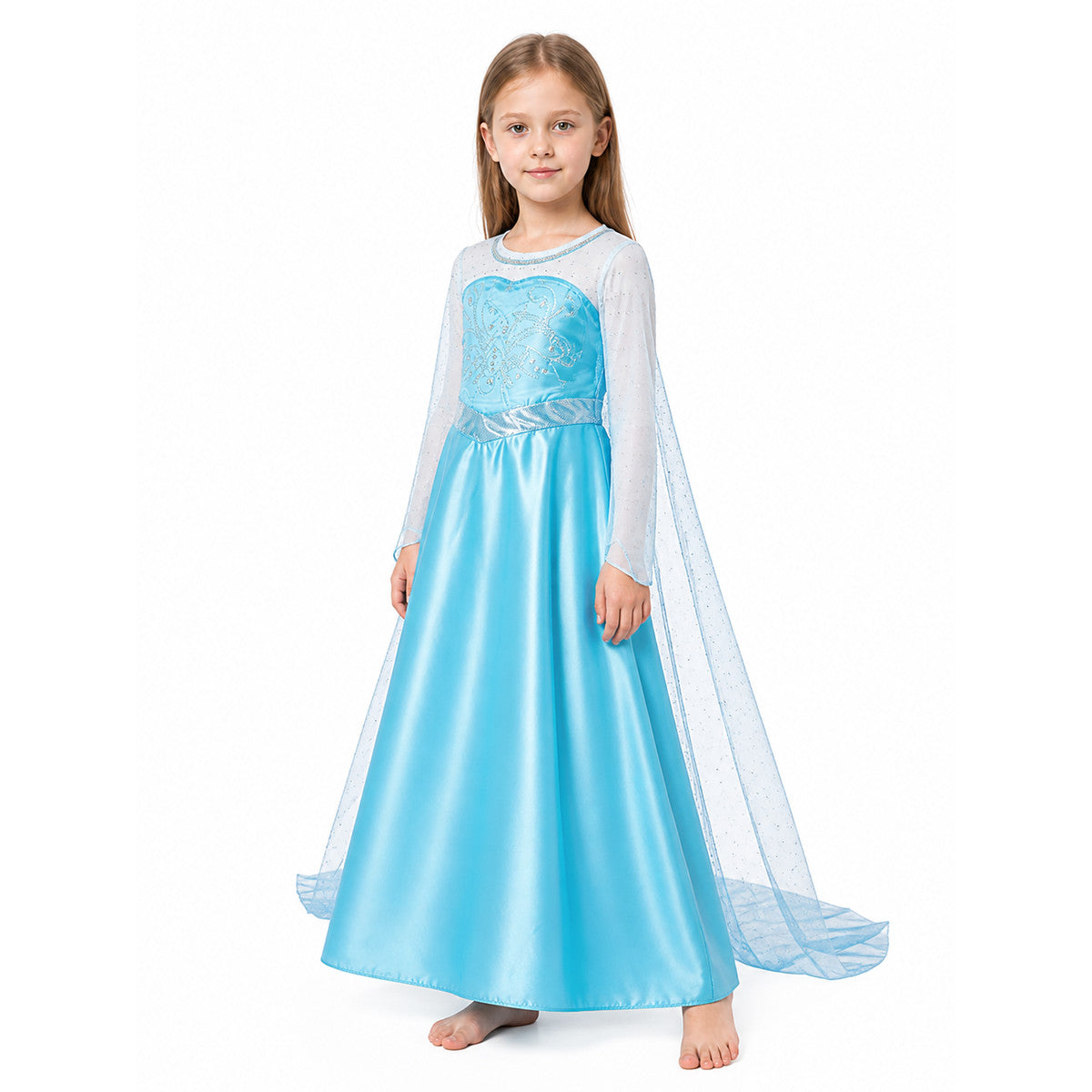Blue Ball Gown with Butterfly and Train Costume Dresses detail
