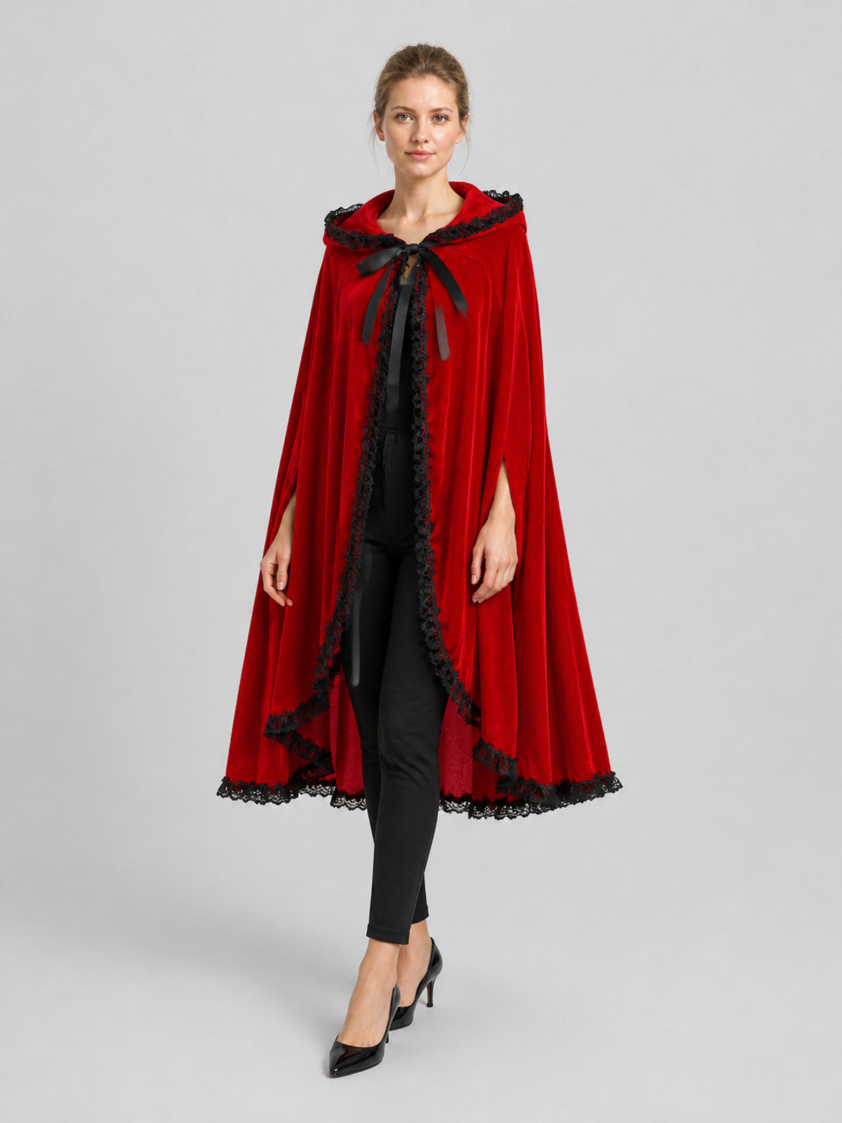 Red Short Lace Hooded Cape for Halloween Costume Capes detail