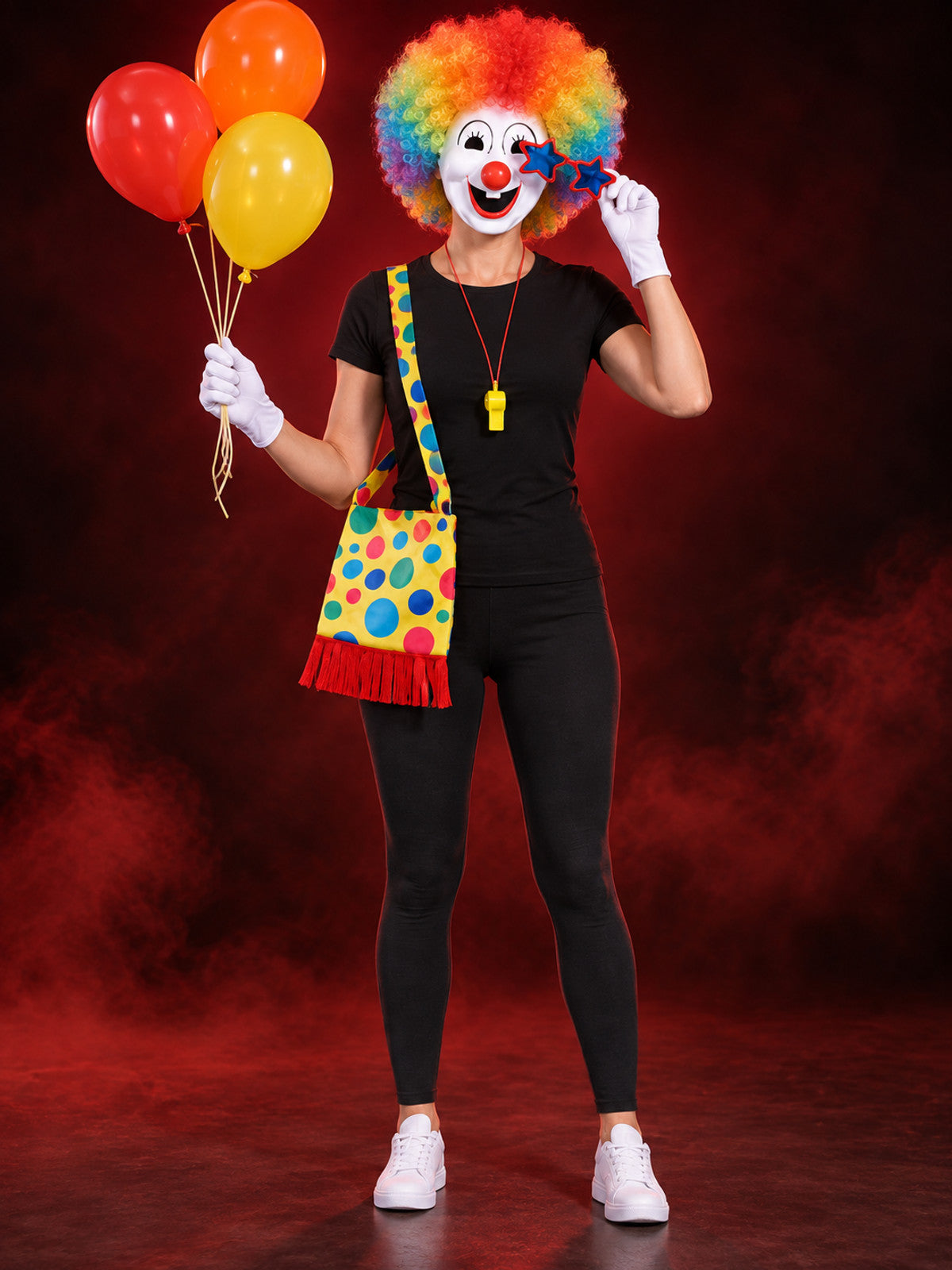 Clown Accessory Set: Wig, Mask, Nose, Gloves