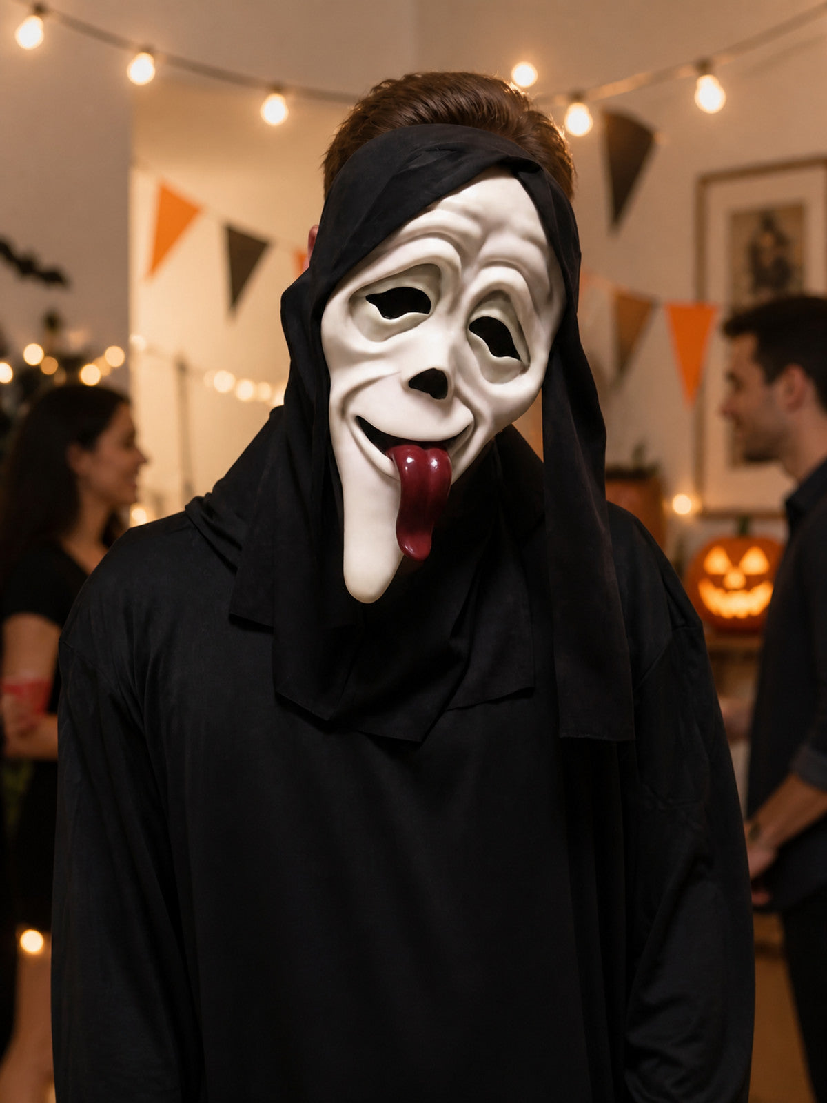 Halloween Mask with Red Tongue, Black, Full-Head Coverage lifestyle view