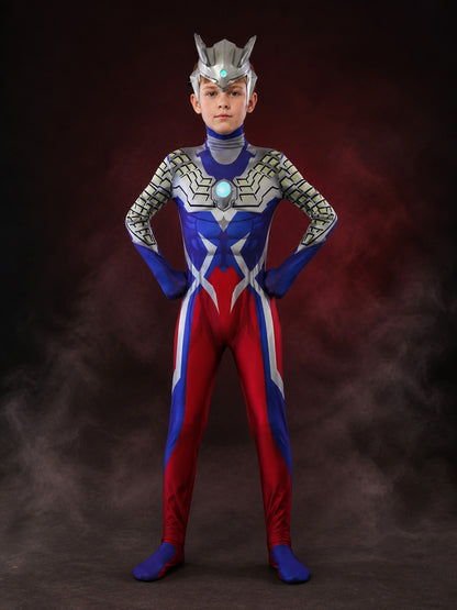 Silver Blue Red Superhero Bodysuit Costume With Helmet, Light-Up Details main product view