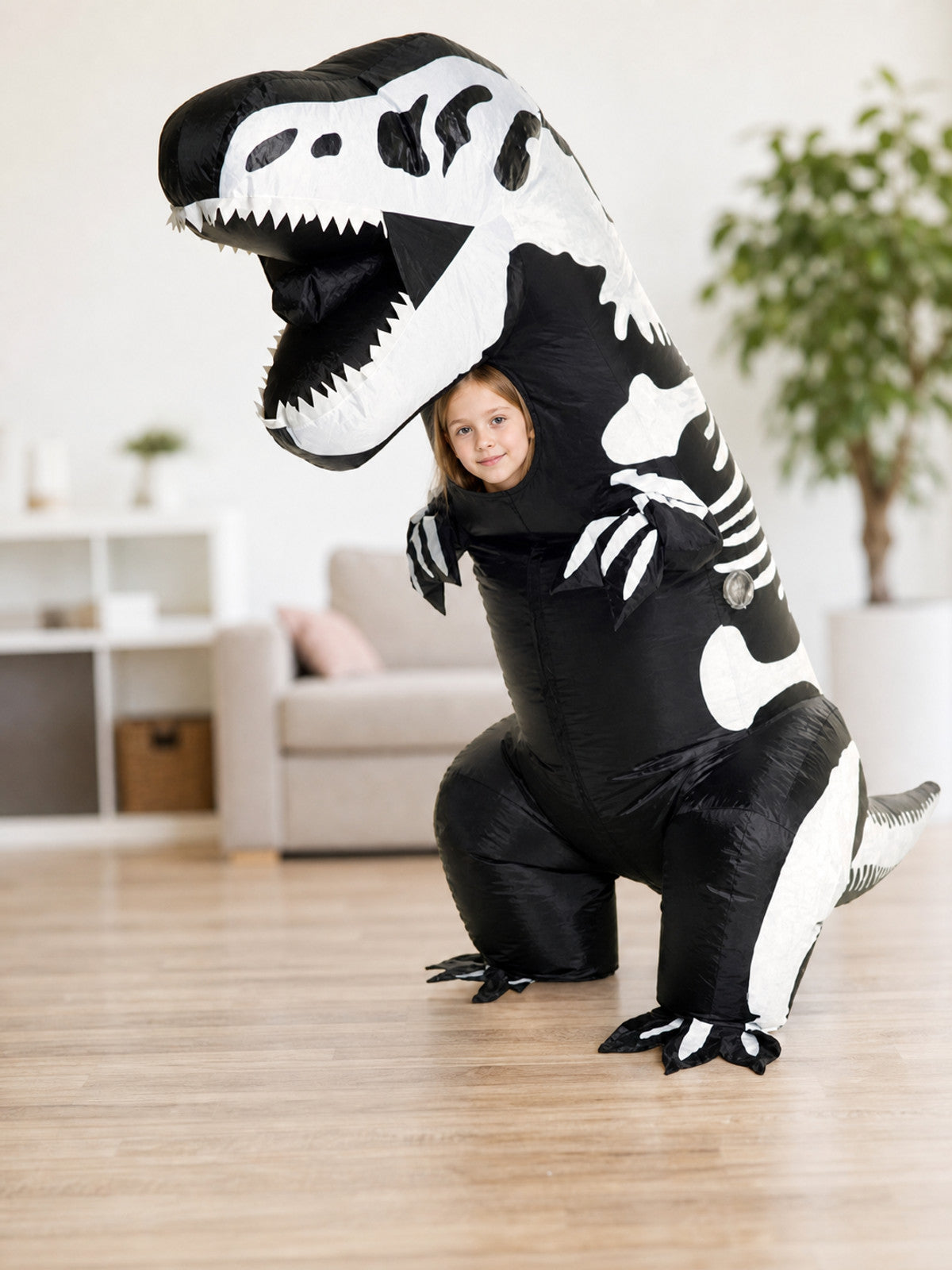 Inflatable T. rex Costume, Black and White, One Size