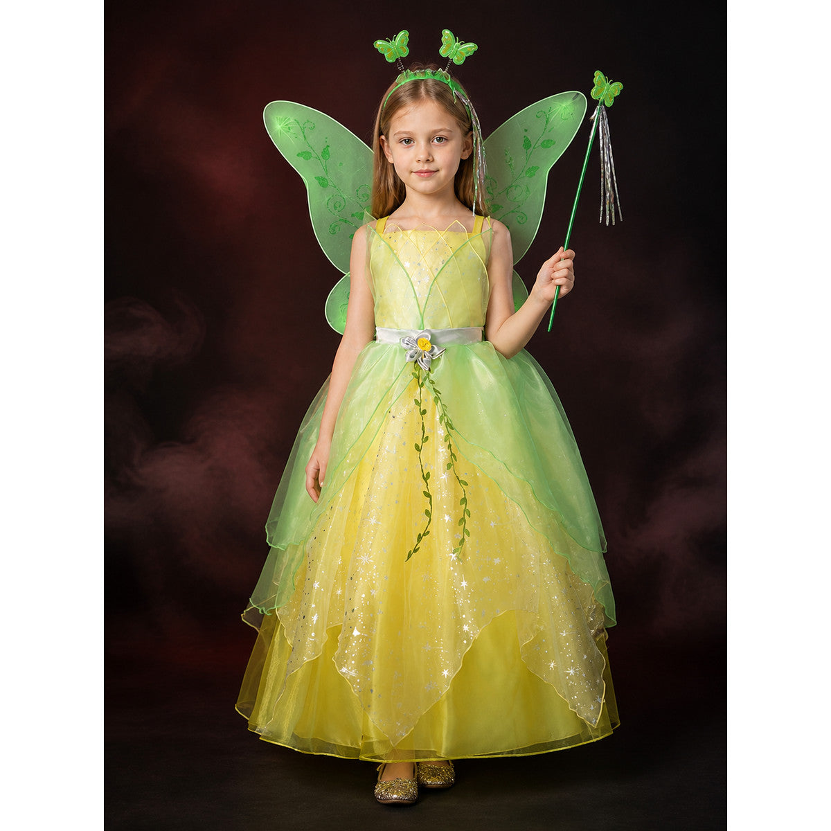 Girls Tinker Bell Fairy Princess Costume Dress with Butterfly Wings and Magic lifestyle