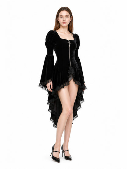 Gothic Dress with an Asymmetrical Hem and Zipper Costume Dresses detail