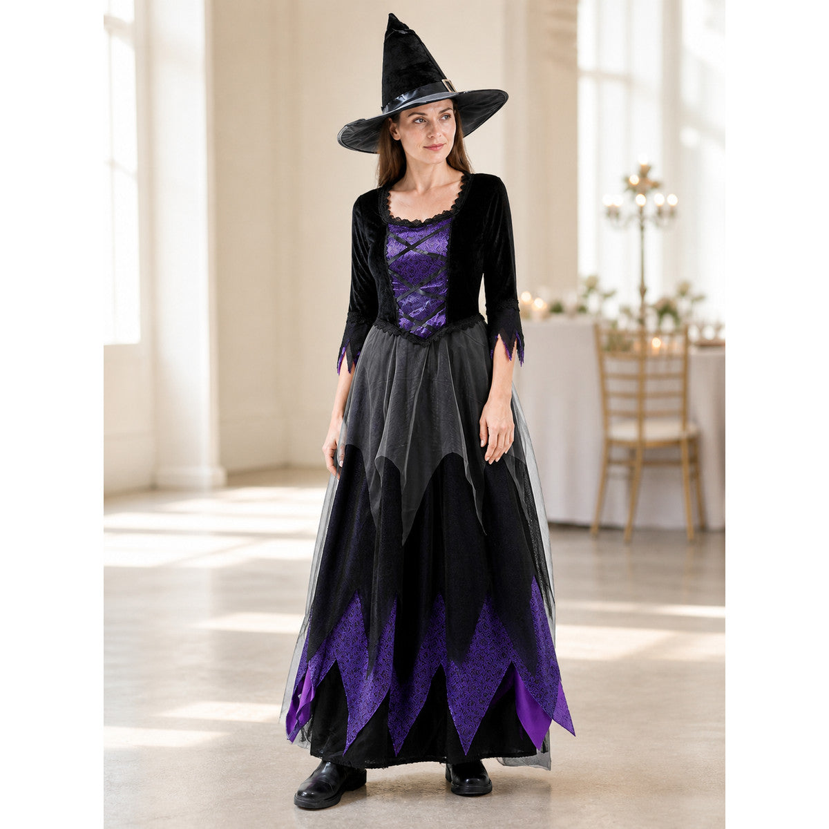 Black and Purple Long-Sleeved Cosplay Dress lifestyle view