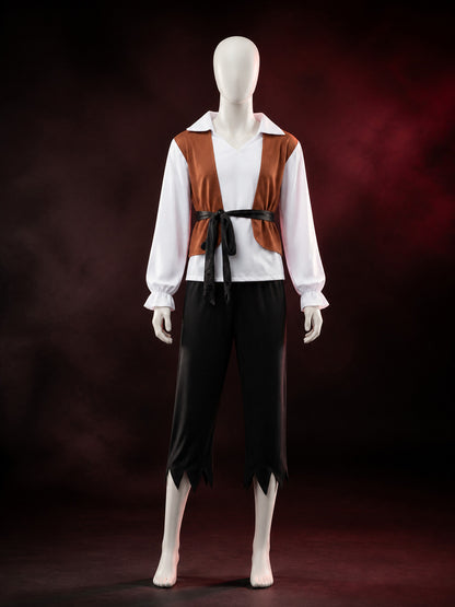 Kids Pirate Costume Set, Brown Vest & Torn Pants, Halloween Party Outfit main product view