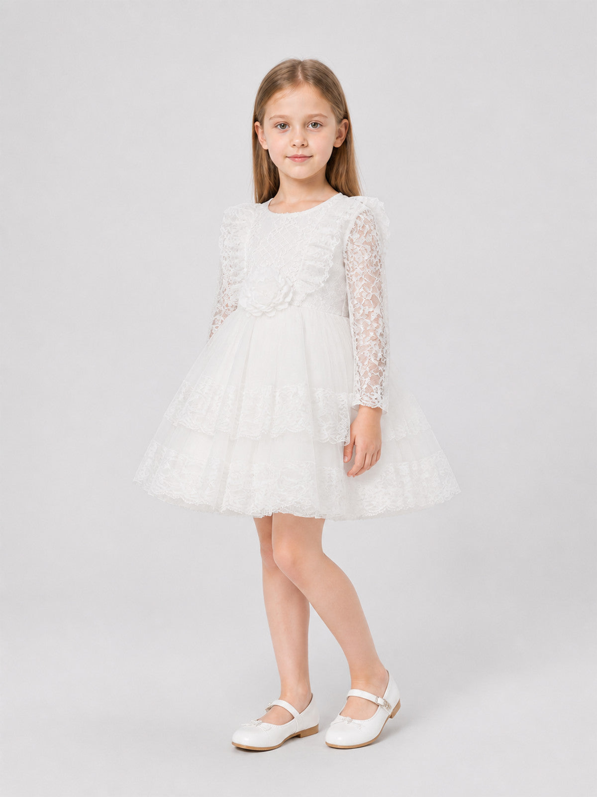 Girls' Lace Tulle Dress with a Full Skirt