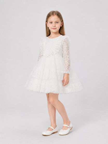 Girls' Lace Tulle Dress with a Full Skirt