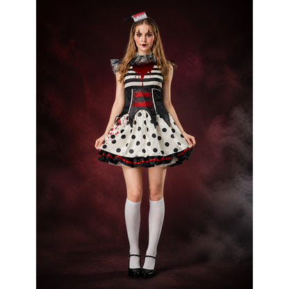 Circus Clown Cosplay Dress with Polka Dot Skirt and Blood Drip Print for main product view