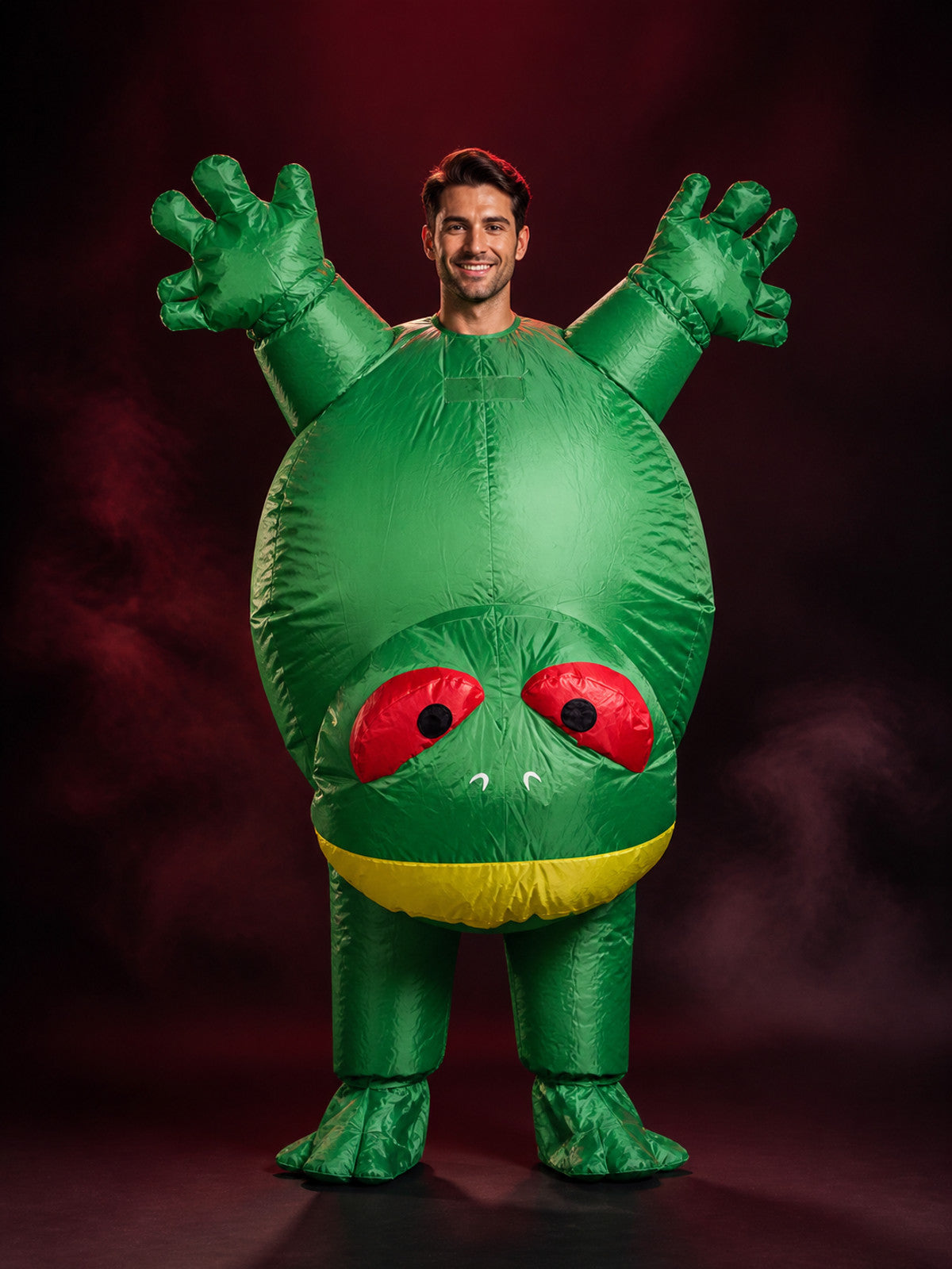 Green Inflatable Dinosaur Costume with Red Eyes, Funny Halloween Outfit