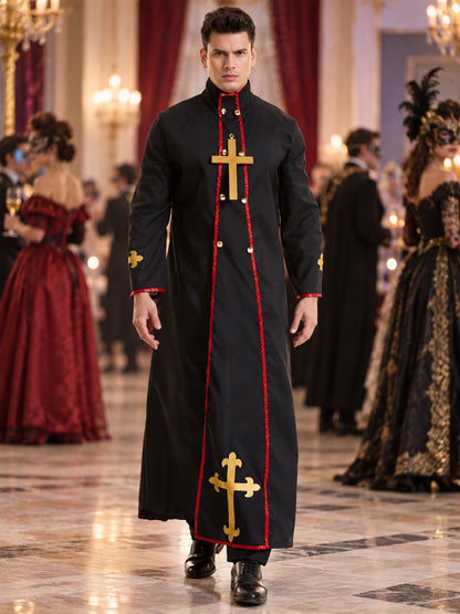 Priest Costume Black with Gold Crosses