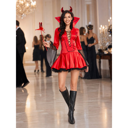 Vampire Costume with Horns and Trident for Cosplay