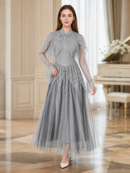 Gray Gothic Mesh Dress for Cosplay lifestyle view