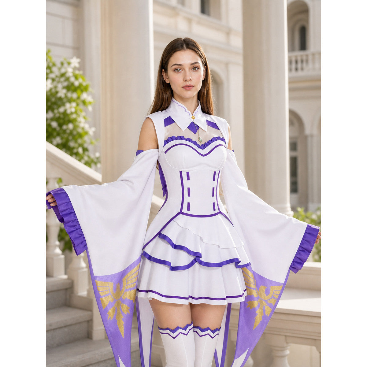 Emilia Cosplay Dress with Tiered Skirt and Wide Sleeves
