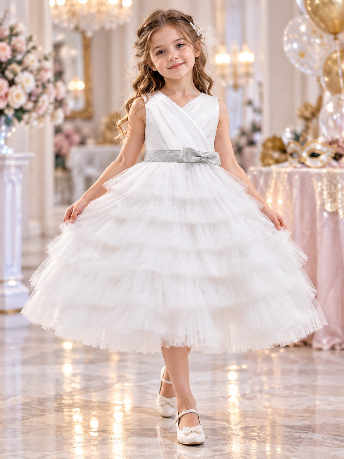 Children's Dress with a Tiered Skirt and V-Shaped Bodice lifestyle view