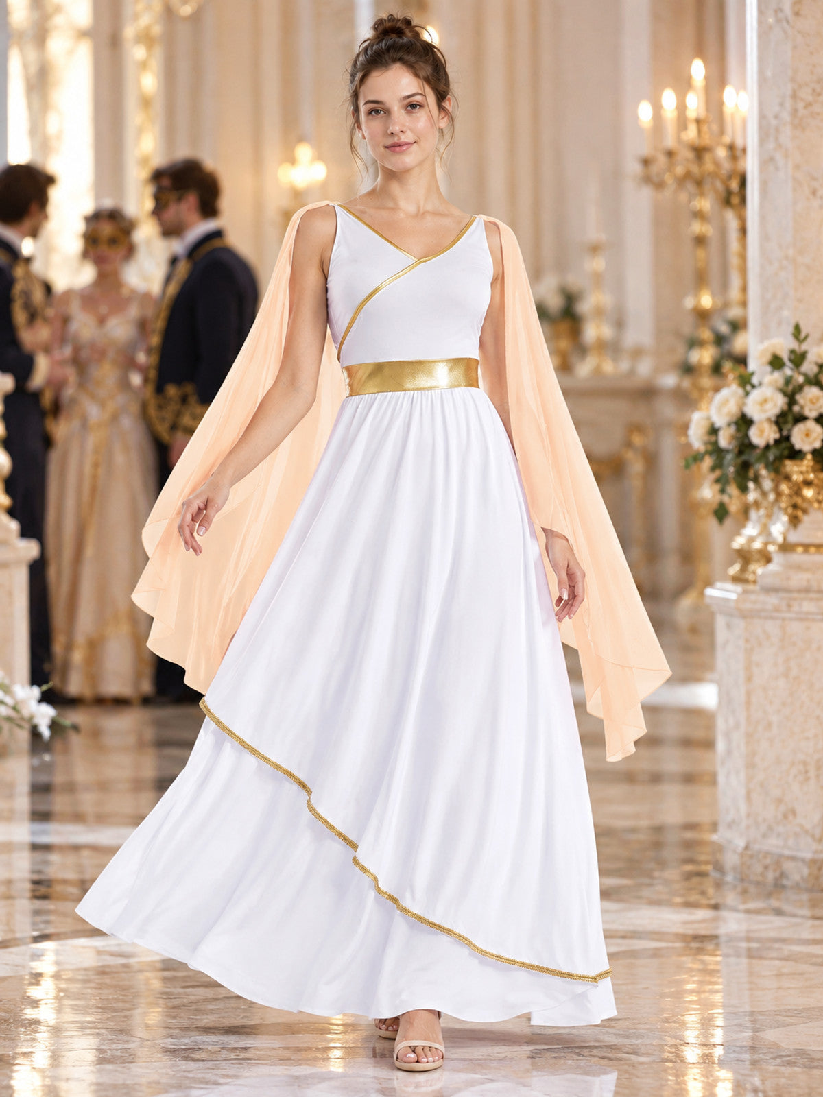 Long Ancient-Style Dress with Gold Trim