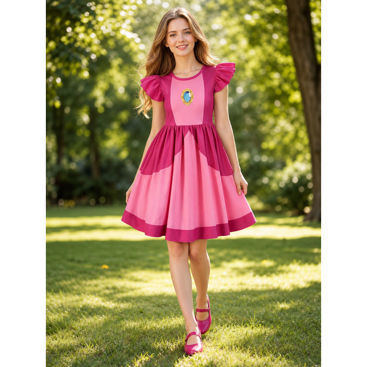 Kids' Peach Daisy Princess Dress for Cosplay lifestyle view
