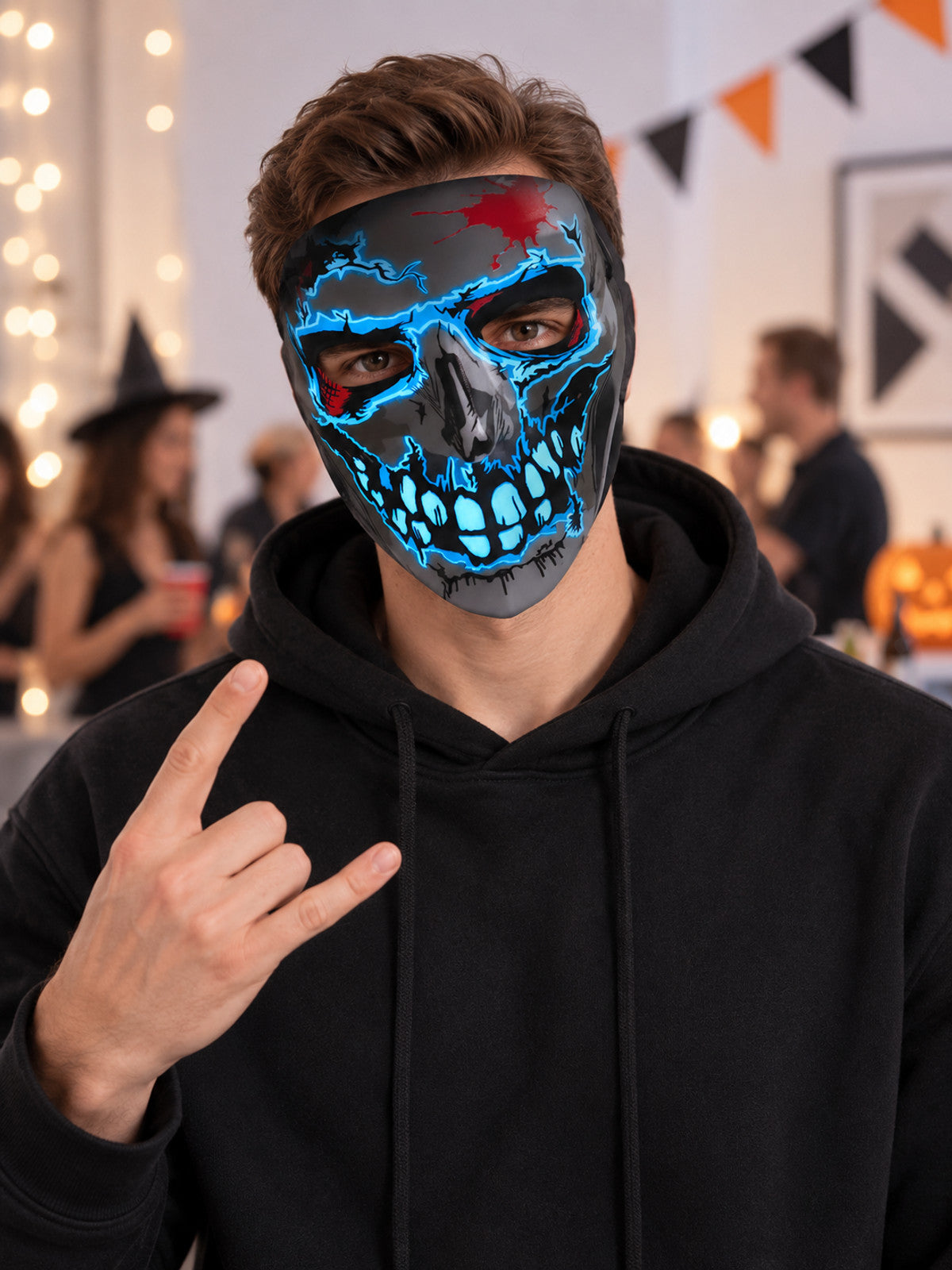 Skull Mask with Blue Lines and Red Spots