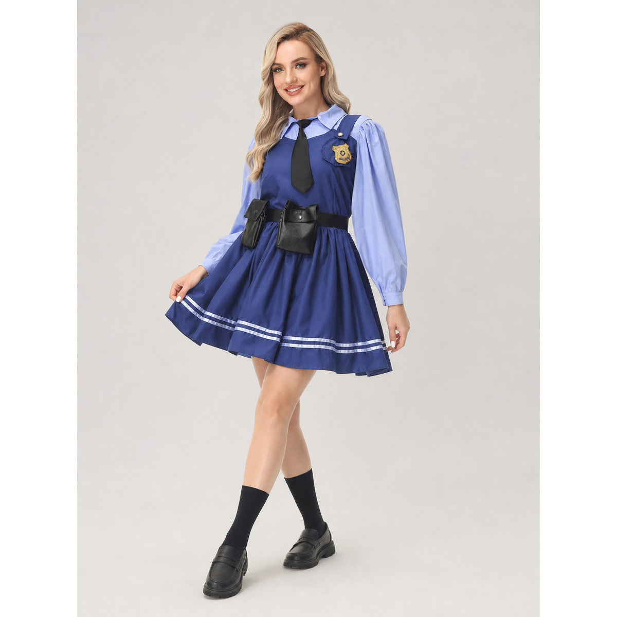 Police Costume with Skirt, Tie, and Badge