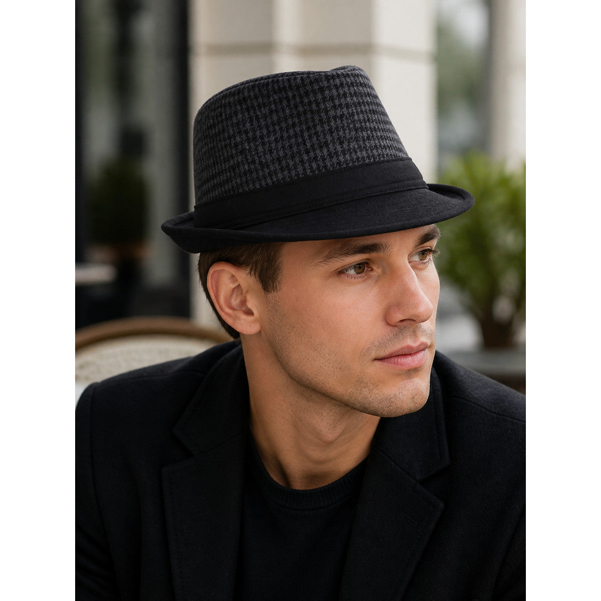Men's Carnival Fedora Hat with Plaid Crown lifestyle view