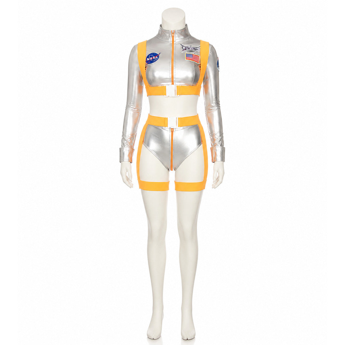 Men's Silver and Orange Astronaut Stage Costume Costumes detail
